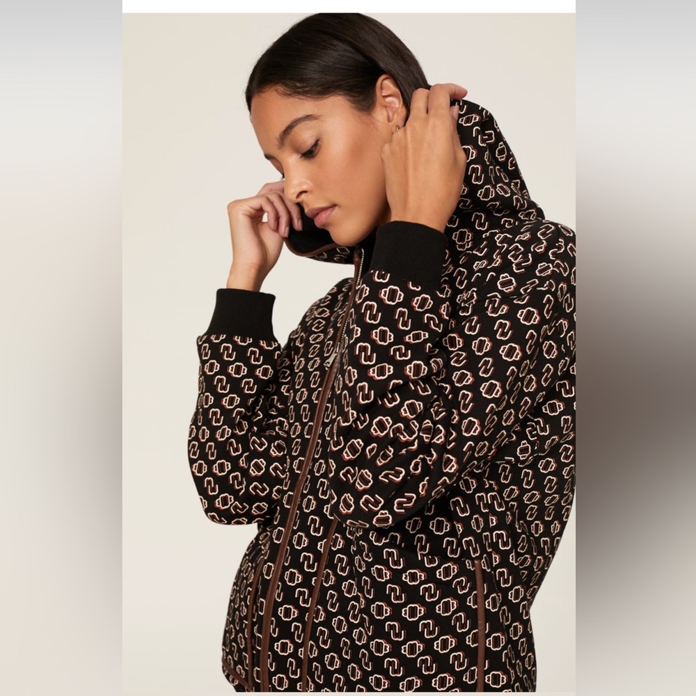 Maje Black & White Monogram Hooded Bomber Jacket - Picture 5 of 16